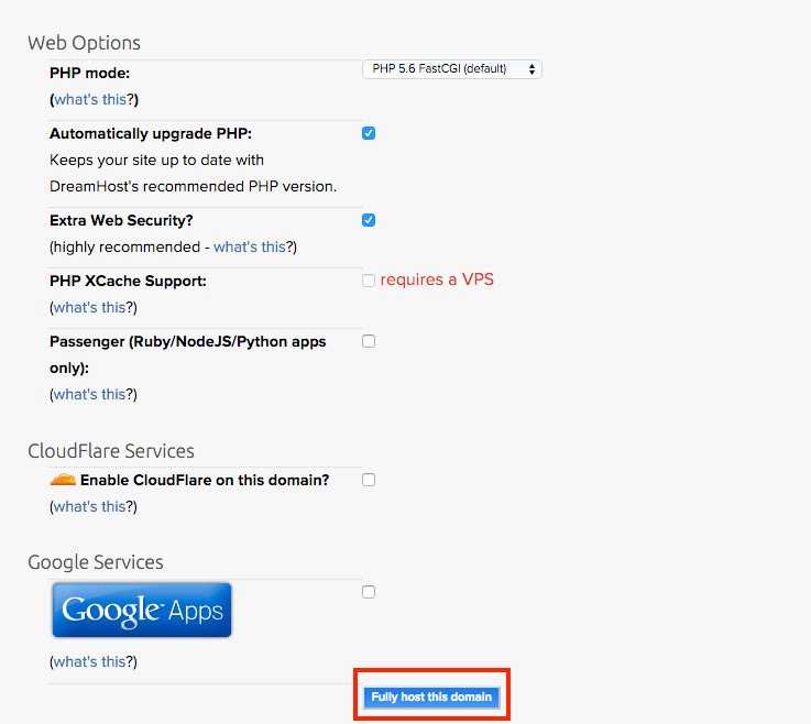 fully host a website with dreamhost
