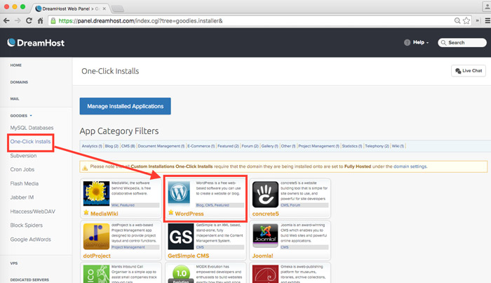 install wordpress with dreamhost install