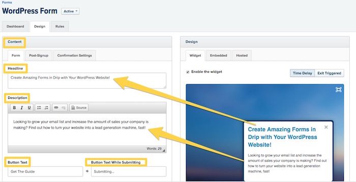 Headline and description for Drip Opt-in widget