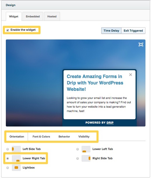 Drip Opt-in Widget design options