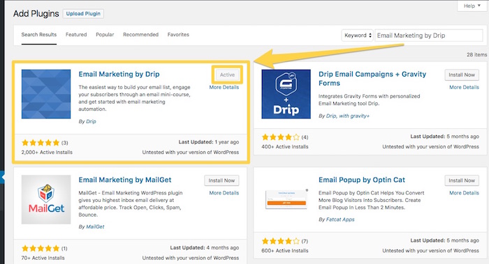 Install Drip Email Marketing WordPress Plugin